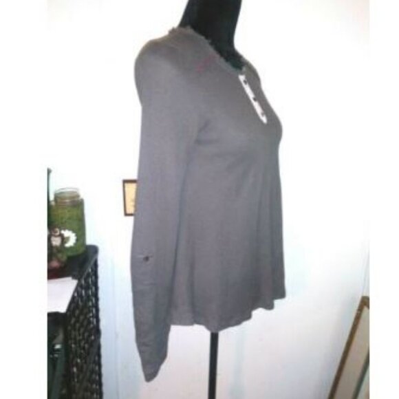 Anthropologie Thermal top waffle knit Multimedia boho Long sleeve solid + plaid - Picture 3 of 8